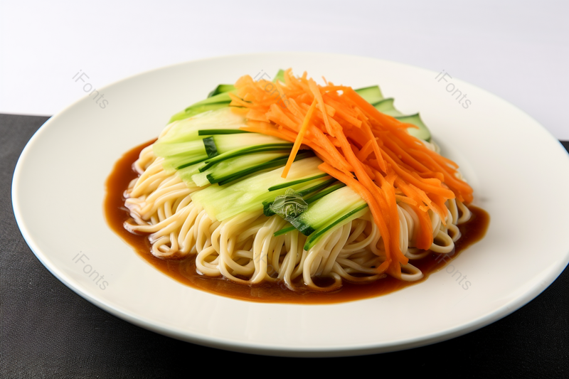 白色盘子里色香味俱全的凉面,高清,摄影图,摄影图片,图片大全,摄影图免费下载